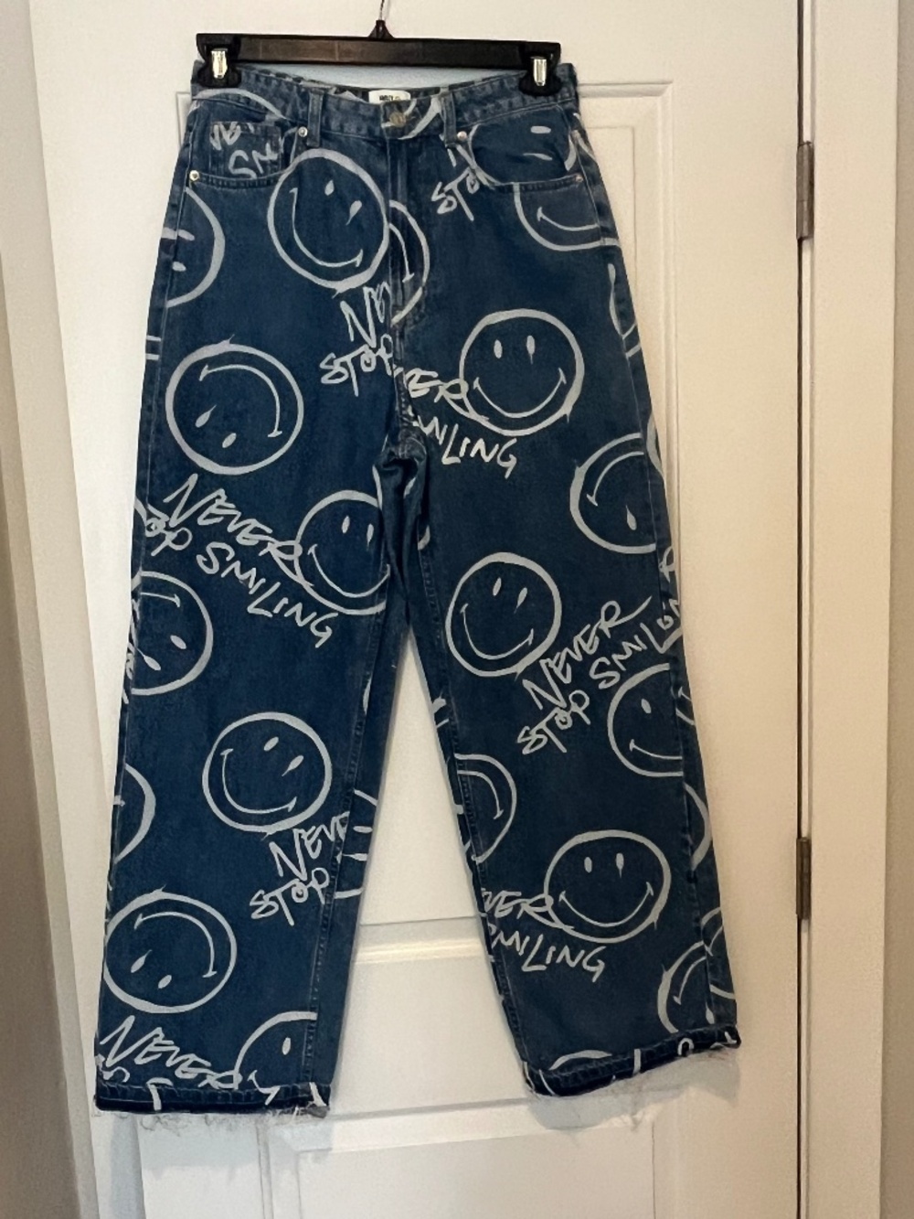 SMILEY x H&M Graphic High-Waist Wide Leg Jeans Sz 8 Indie Y2k Kidcore